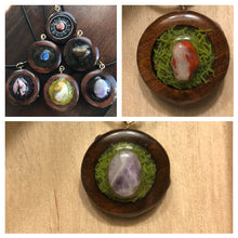 Load image into Gallery viewer, Wooden Moss Filled Crystal Necklace