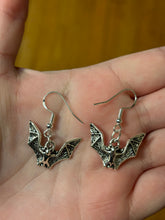 Load image into Gallery viewer, Silver Bat Dangle Earrings
