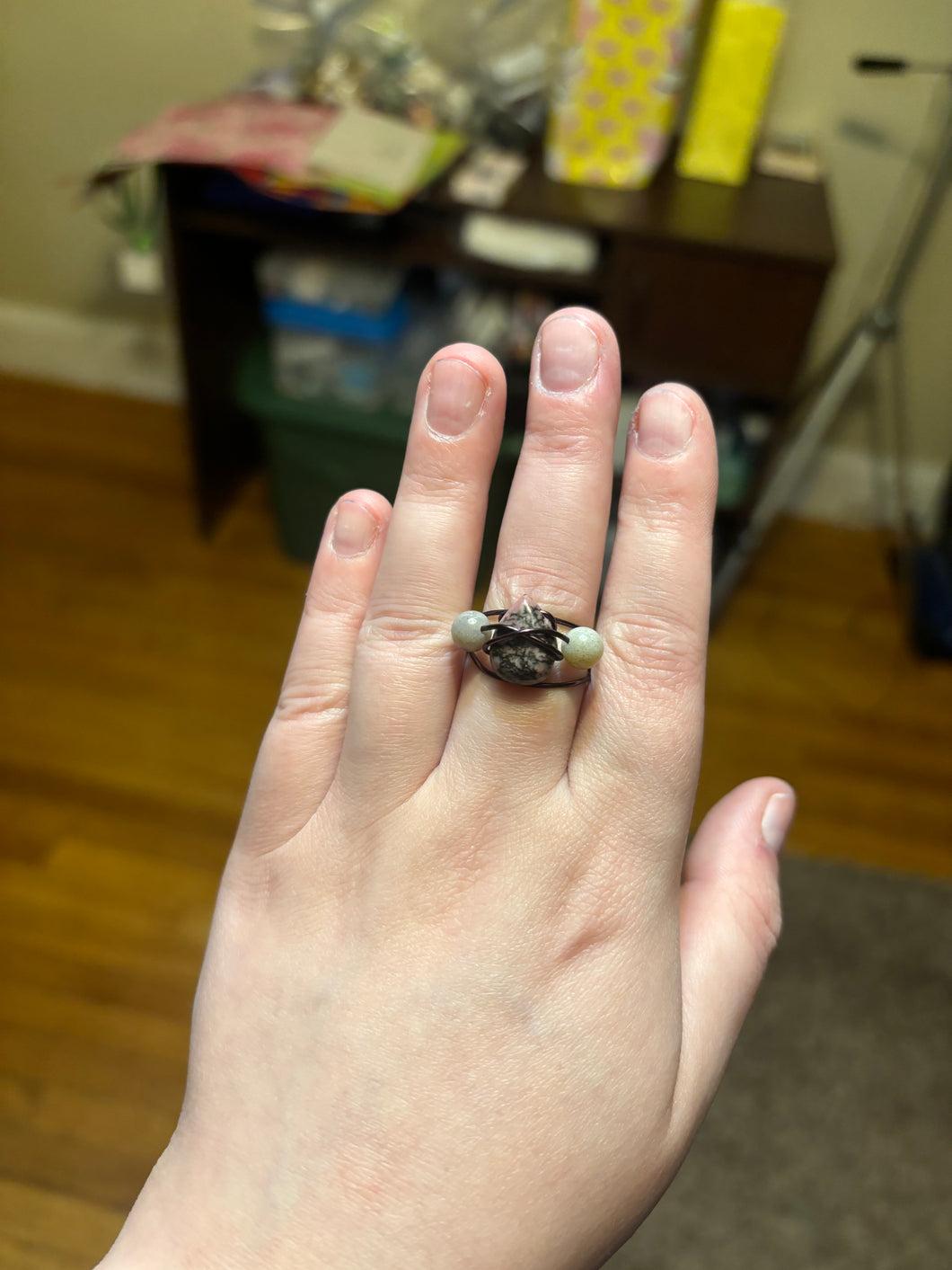Rhodonite Wire Wrapped Ring (Size 6)