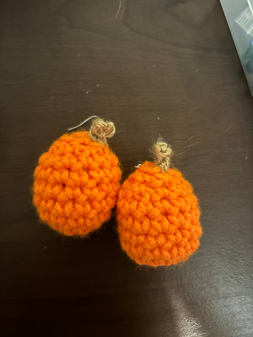 Crochet Pumpkin Dangle Earrings