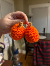 Load image into Gallery viewer, Crochet Pumpkin Dangle Earrings
