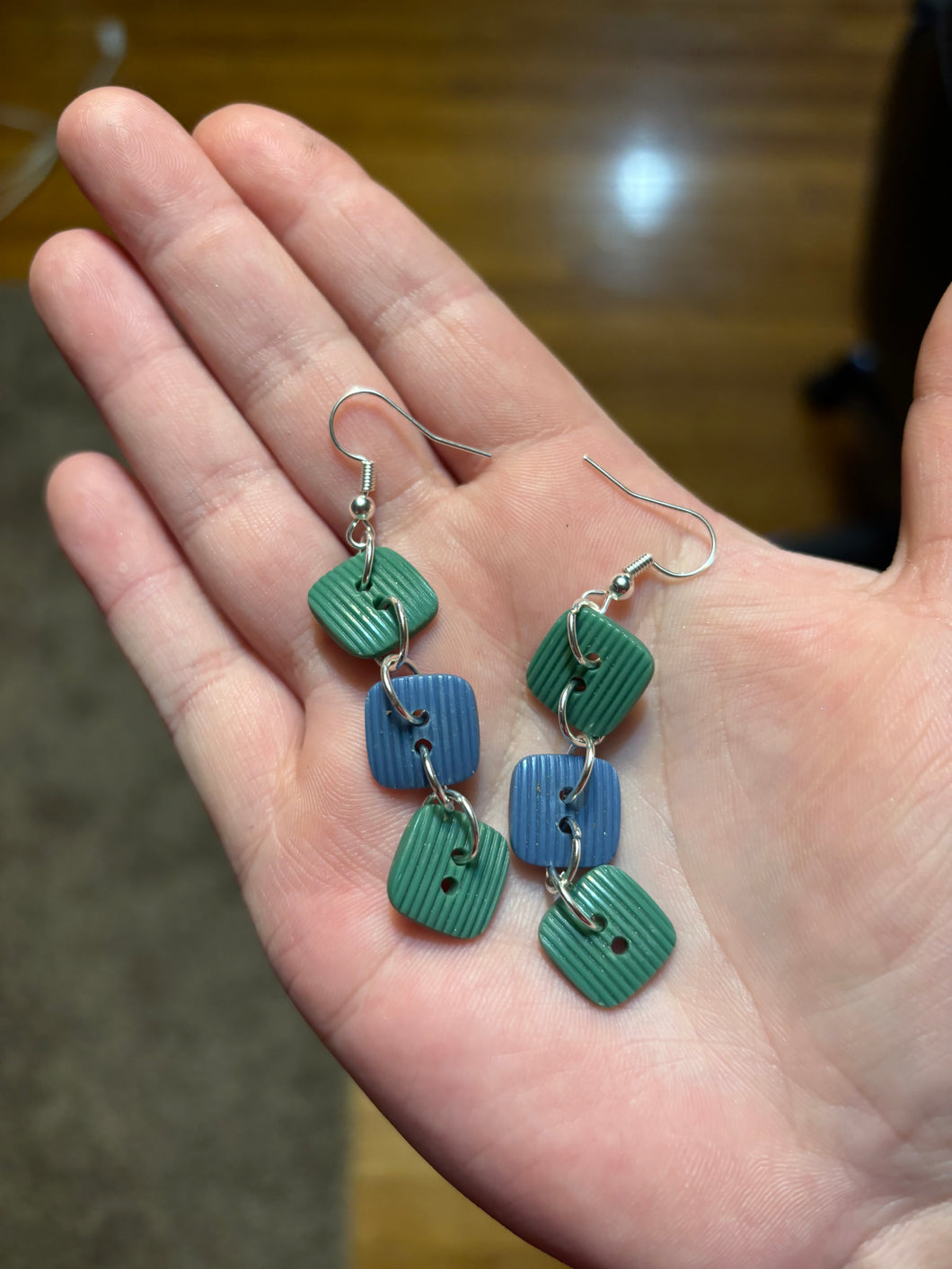 Green/Blue Button Earrings
