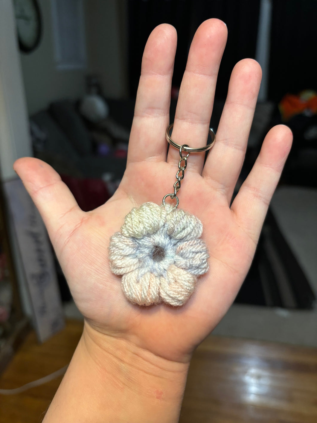 Crochet Puff Flower Keychain