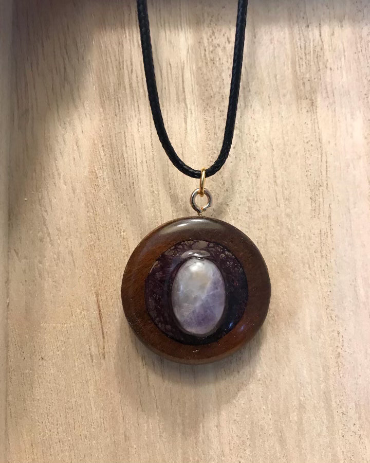 Wooden Moss Filled Crystal Necklace